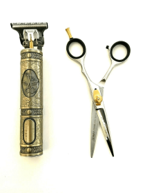 USB Rechargeable Hair Clipper Trimmer Shaving Styler + Barber Grooming Haircutting Scissors Gift Set