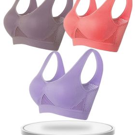 3 Pcs Breathable Solid Eyelet Mesh Hole Vest Sports Bras, Plus Size Non-steel Running Yoga Bras, Women's Lingerie & Underwear (Color: Multicolor)